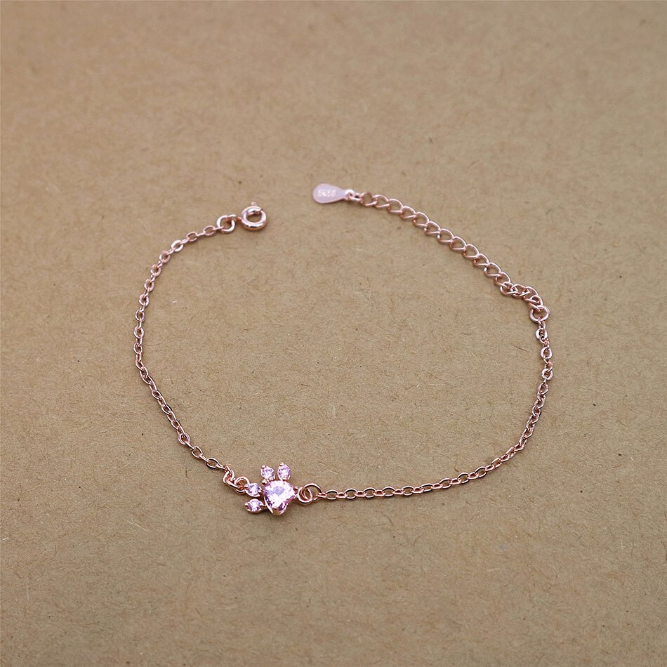 Bijoux-de-mariage-chien-chat-patte-d-ours-griffe-coeur-Rose-AAA-cubique-Zircon-or-Rose