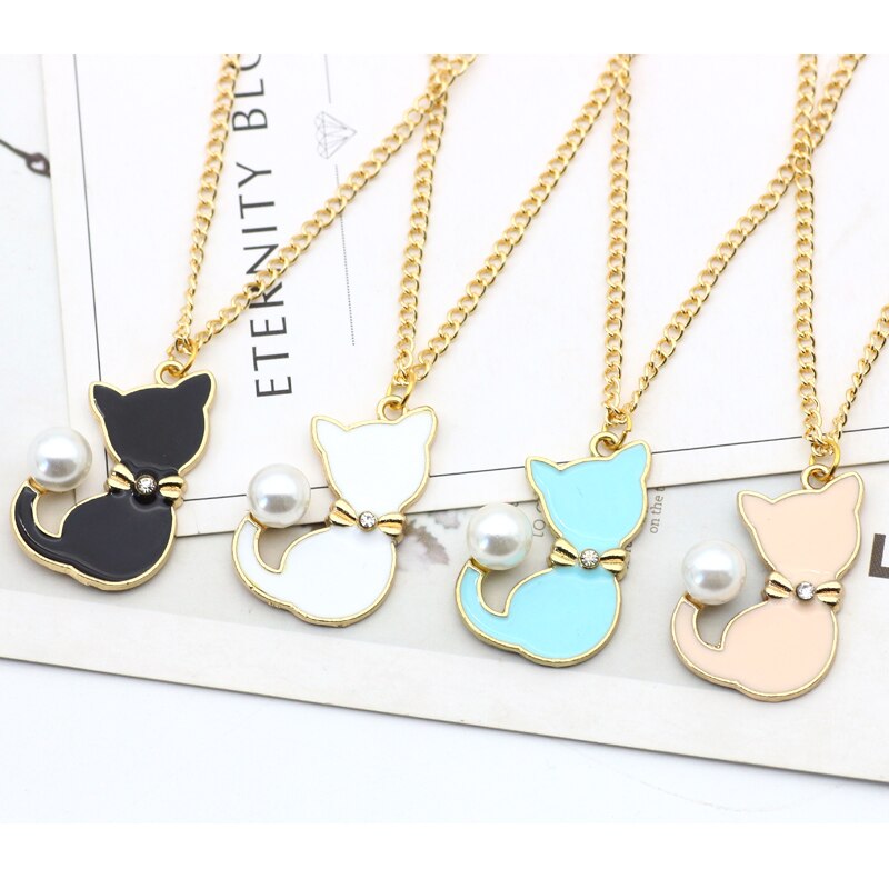 Mode-mail-Chat-Perle-Queue-Colliers-et-Pendentifs-Mignon-Animal-Collier-Ras-Du-Cou-Pour-Femmes