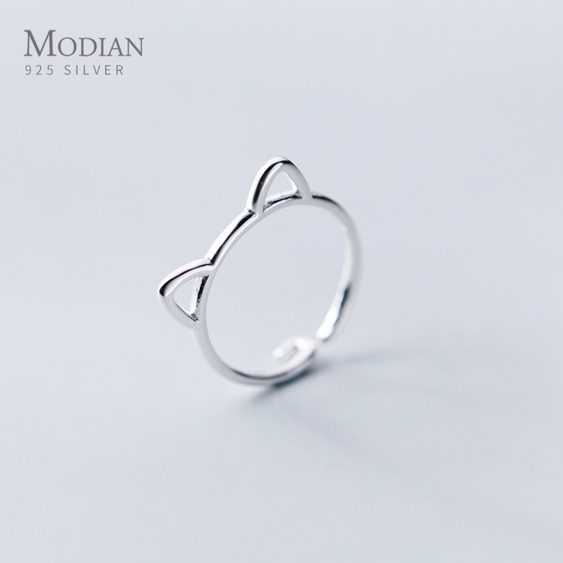 Modian-bague-classique-en-argent-Sterling-925-pour-femmes-accessoire-classique-joli-chat-ouvert-ajustable-mode