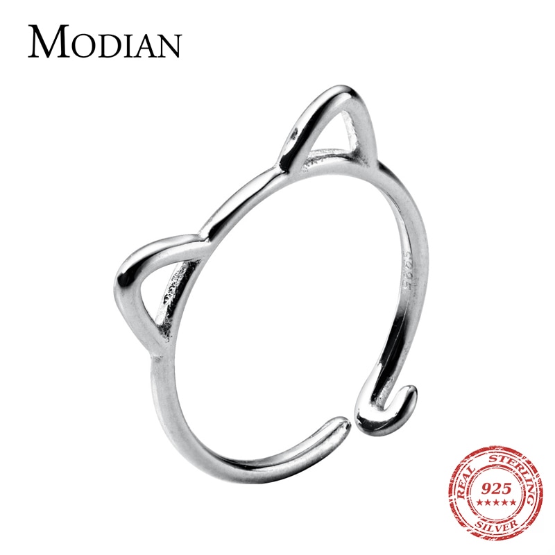 Modian-bague-classique-en-argent-Sterling-925-pour-femmes-accessoire-classique-joli-chat-ouvert-ajustable-mode