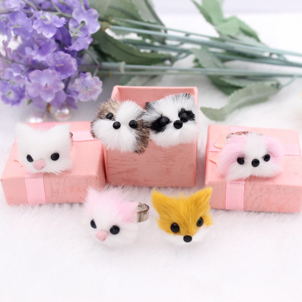 Bagues-avec-chat-en-peluche-pour-femmes-bijoux-de-f-te-Faux-lapin-chien-de-renard