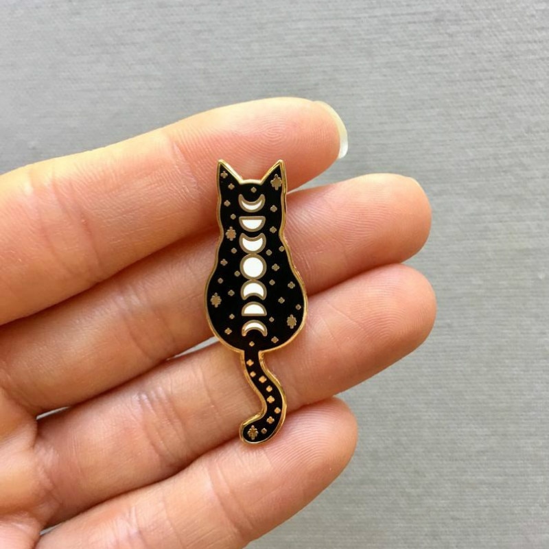Cosmique-chat-sorcellerie-lune-Phases-mail-broche-nouveaut-mail-pinglette-revers-collier-pingles-broche-Badge-sac