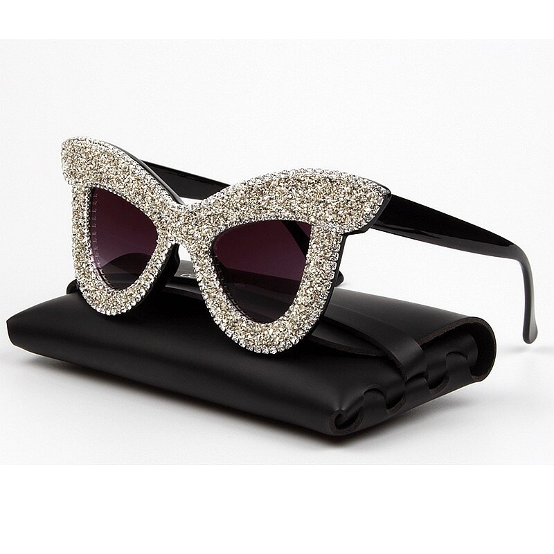 Lunettes-de-soleil-il-de-chat-surdimensionn-es-pour-hommes-et-femmes-monture-de-luxe-strass