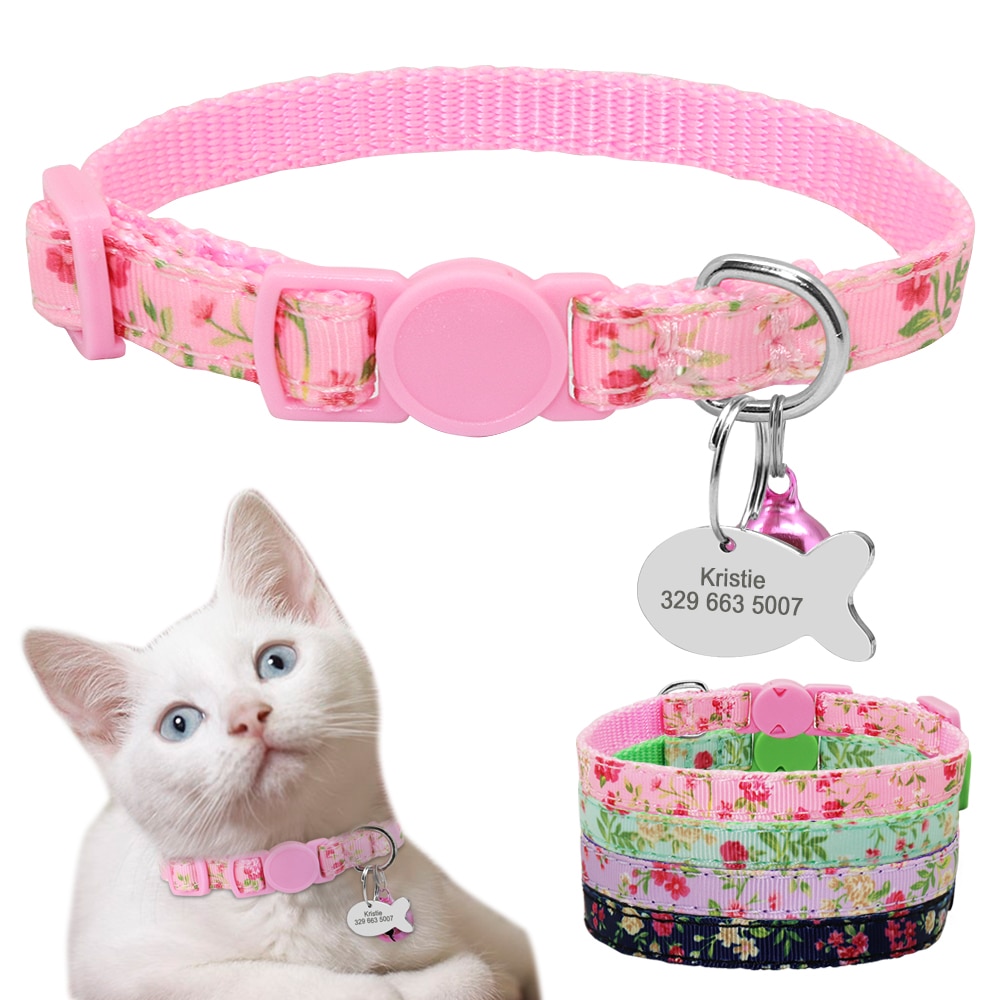 Collier-pour-chat-animal-de-compagnie-personnalis-Avec-cloche-colliers-floraux-personnalis-s-pour-chats-chaton