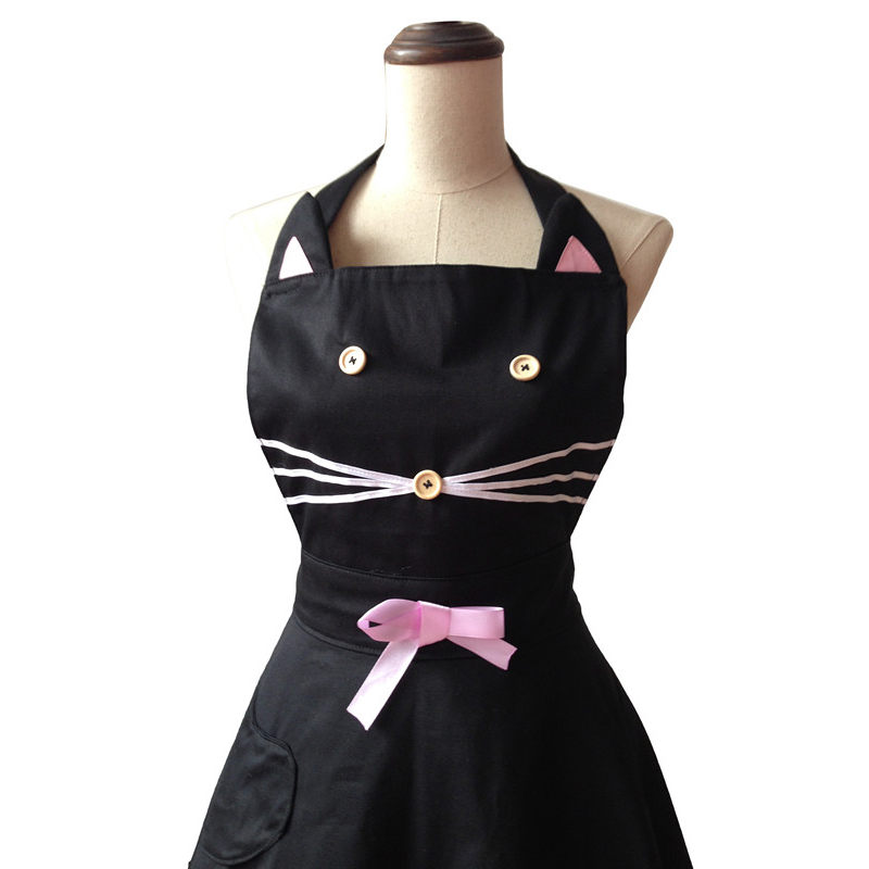 Tablier-de-cuisine-en-coton-noir-pour-femme-chat-de-dessin-anim-mignon-pour-serveuse-de