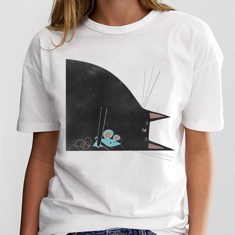 T-shirt-femme-imprim-graphique-mode-chat-amour-tendance-nouveau-Style-dessin-anim-Kawaii-v-tements