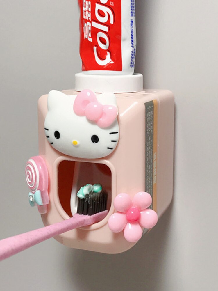 Distributeur-automatique-de-dentifrice-Hello-Kitty-Kawaii-presse-dentifrice-dessin-anim-pour-enfants-famille-adorable