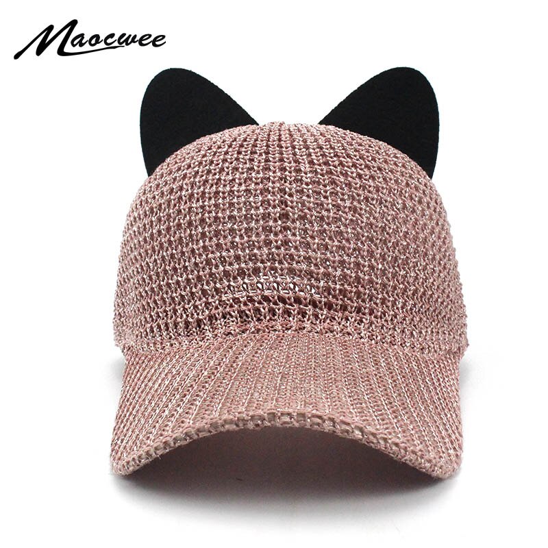 Casquette-de-Baseball-en-maille-pour-femmes-chapeau-d-t-mignon-oreilles-de-chat-protection-solaire