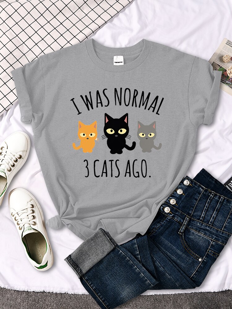 J-tais-normal-il-y-a-3-chats-imprim-T-shirt-pour-femmes-d-t-qualit
