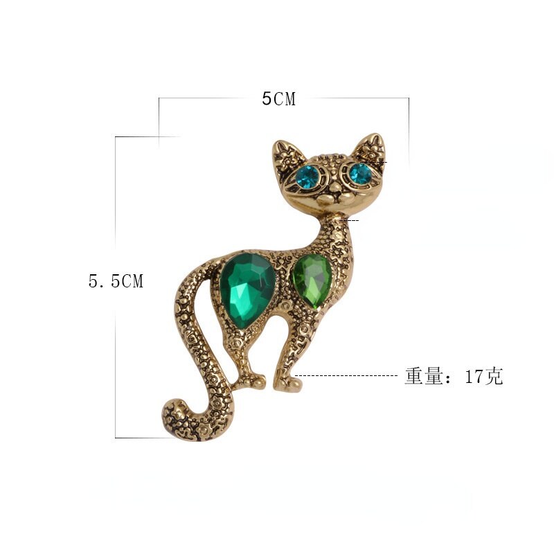 Broches-Vintage-en-cristal-pour-femme-accessoires-de-bijoux-pingles-de-collier-Corsage-Double-Animal-chaton
