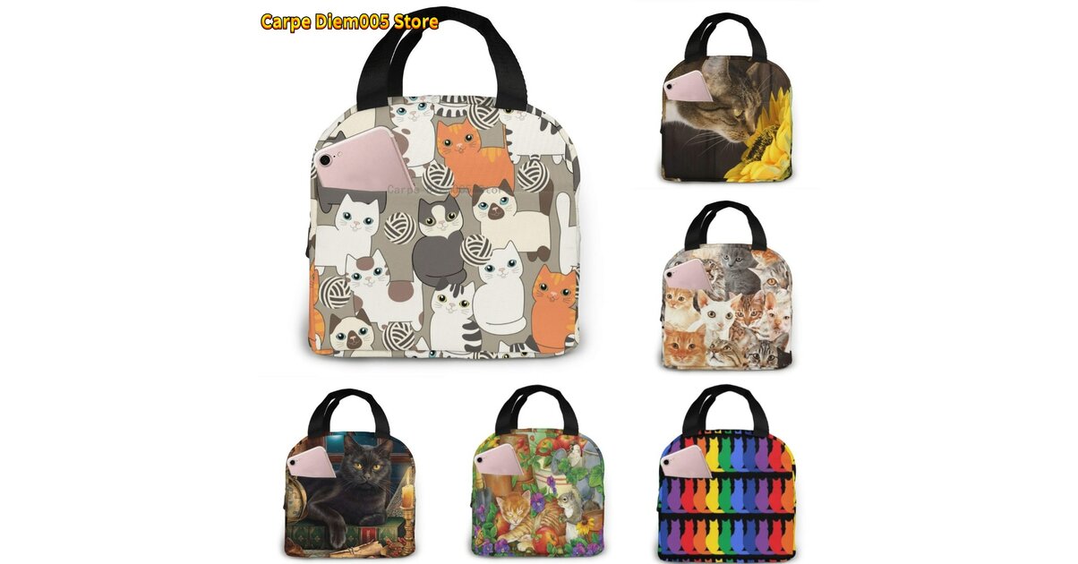 Sac Isotherme Lunch Bag à Motifs Chatons - Coton Beige, Neuf Avec étiquettes, Marque KIUB