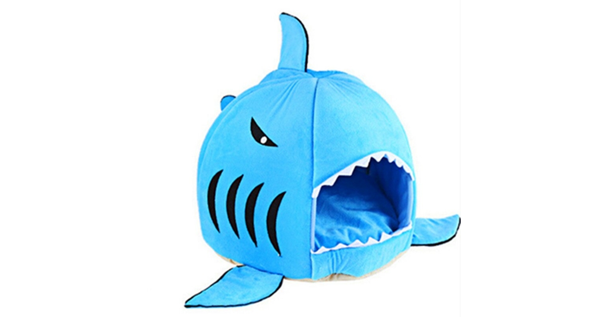 Lit Chaud En Forme De Requin Avec Fond Antidérapant Semi-fermé Pour Chat