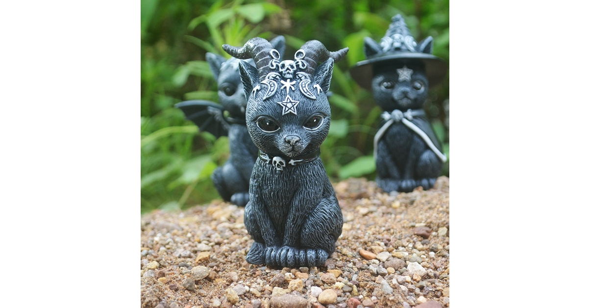 Tbest statue de chat noir Statuette de chat noir de 6 pièces Style