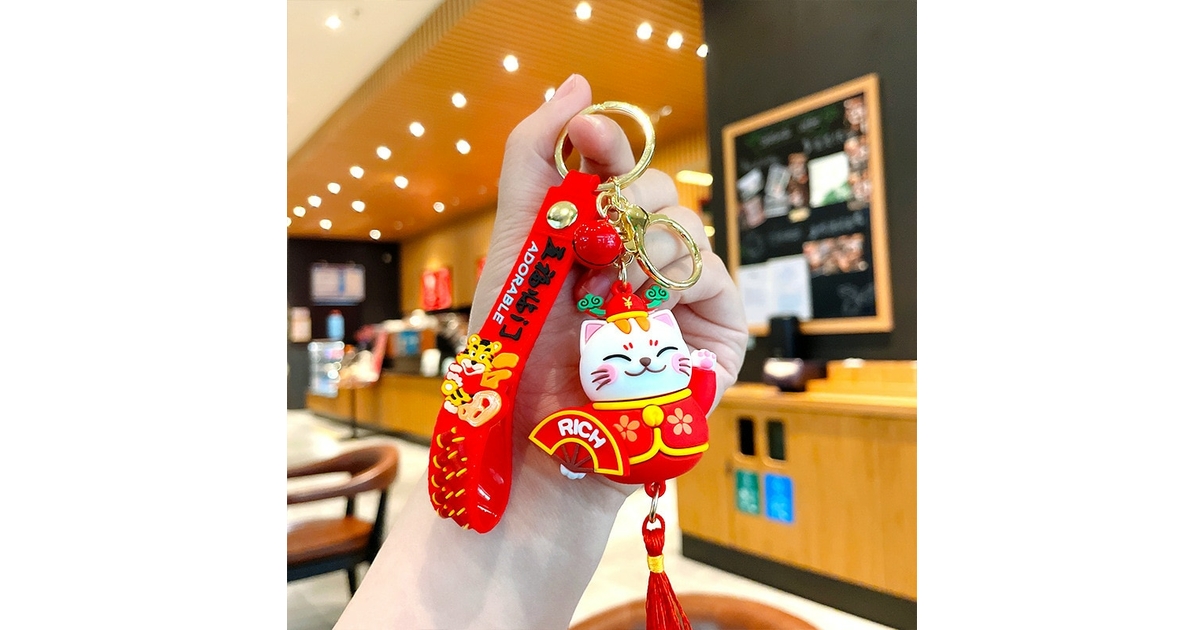 2 Pièces Porte-Clés Chat Porte-Bonheur, Pendentif Chat Porte