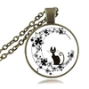 Collier-chat-noir-en-fleur-lune-pendentif-croissant-de-lune-Animal-mignon-bijoux-en-verre-Cabochon