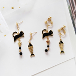 Boucles-d-oreilles-asym-triques-en-or-toiles-noires-en-forme-d-os-de-chat-populaire