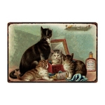 Peinture-murale-en-tain-panneau-femme-vie-chat-fou-ici-panneau-mignon-en-m-tal-affiche