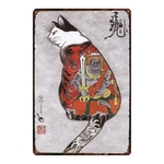 Plaque-en-tain-chat-samoura-japonais-Chat-tatouage-Shabby-Chic-Plaque-Pet-Art-mural-Vintage-d