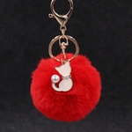 Porte-cl-s-en-fausse-fourrure-de-chat-rose-mignon-Pompon-moelleux-breloques-de-sac-porte