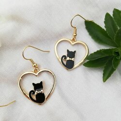 Ensemble De Boucles D'Oreilles Pendentif Chaton Et Ange - Acier Inoxydable Émaillé - Neuf Sans Emballage