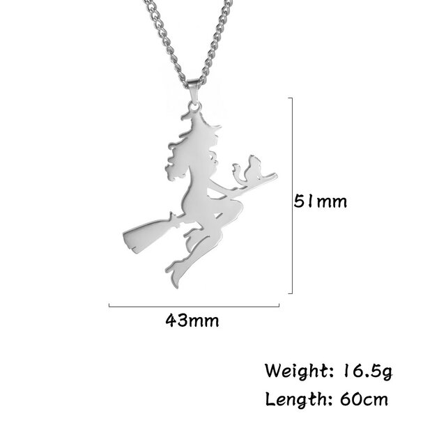Collier Caoutchouc Noir Avec Pendentif Sorcière - 46,5 Cm + 4 Cm - Neuf Sans Boîte