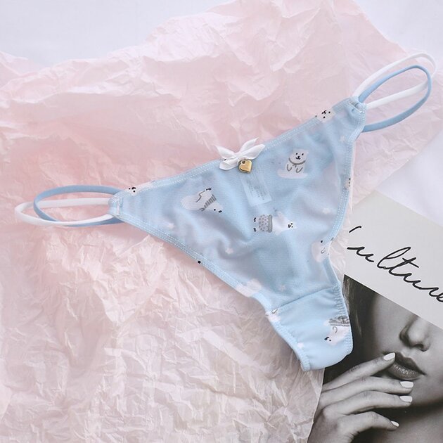 String Transgenre Forme Chat Avec écharpe - Taille Basse, Dos En T, Polyester Doux - Pour Femme, Occasions Spéciales Ou Quotidien