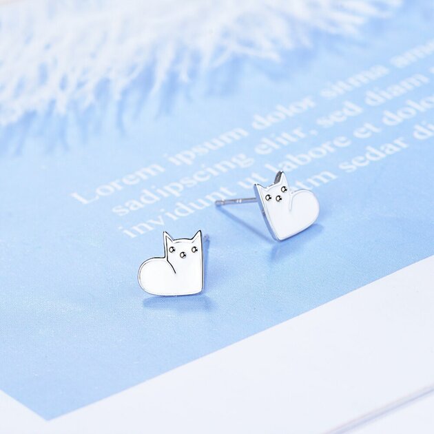 Boucles D'oreilles Clous Chat En Argent 925 - Mignon Et élégant