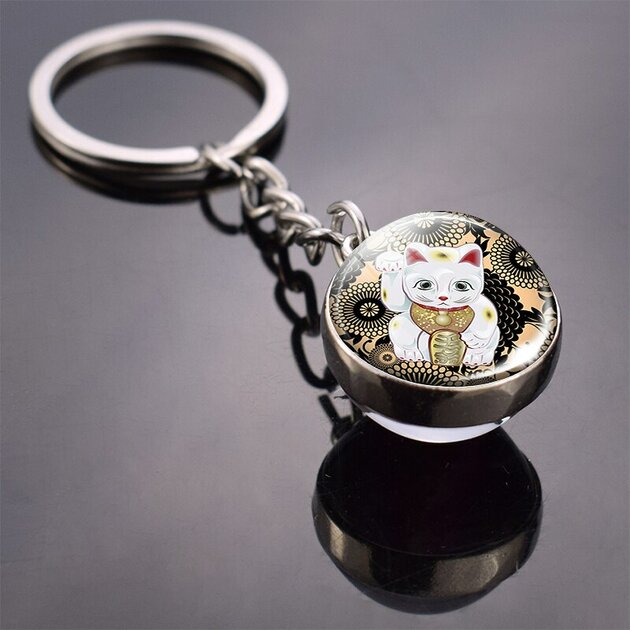Porte-clés à Breloques Chat - Style Japonais, 2 Pièces - Alliage De Zinc, Neuf Avec étiquettes