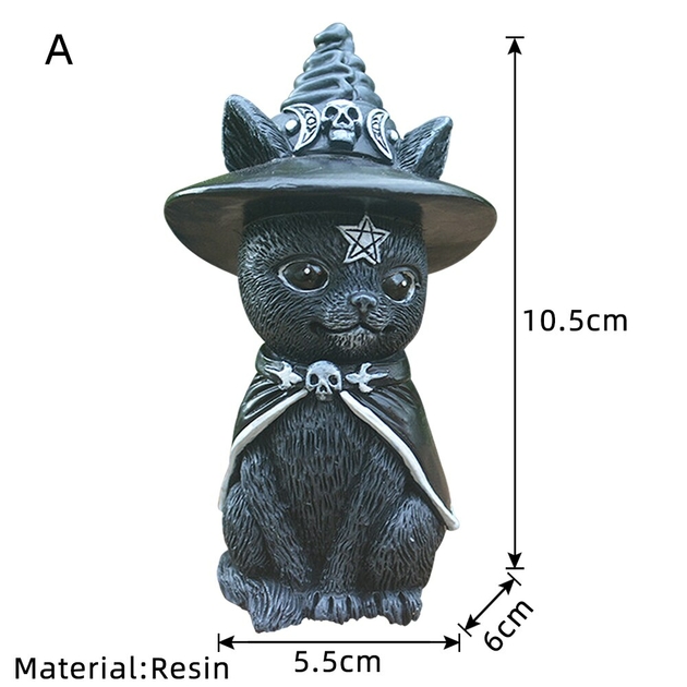 Statue de chat noir avec chapeau de sorcière, Figurines croissant de lune,  chat à balai mignon, ornements'hal