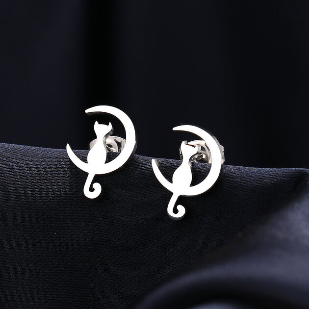 Boucles D'oreilles Longues Chat En Acrylique 4 Cm - Fermoir Acier Inoxydable