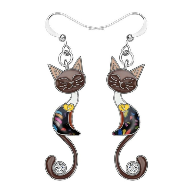 Boucles d'oreilles chat émail multicolore - Bijoux collection chat
