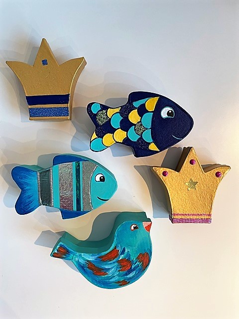 Lot de 5 petites boîtes cadeaux en carton peintes à la main