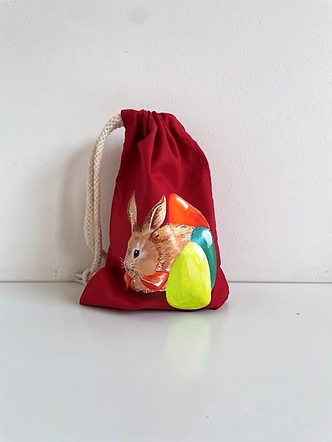 Pochon mon lapin de Pâques en rouge