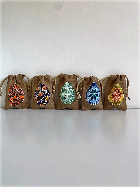 Lot de 5 petits pochons en jute pour Pâques