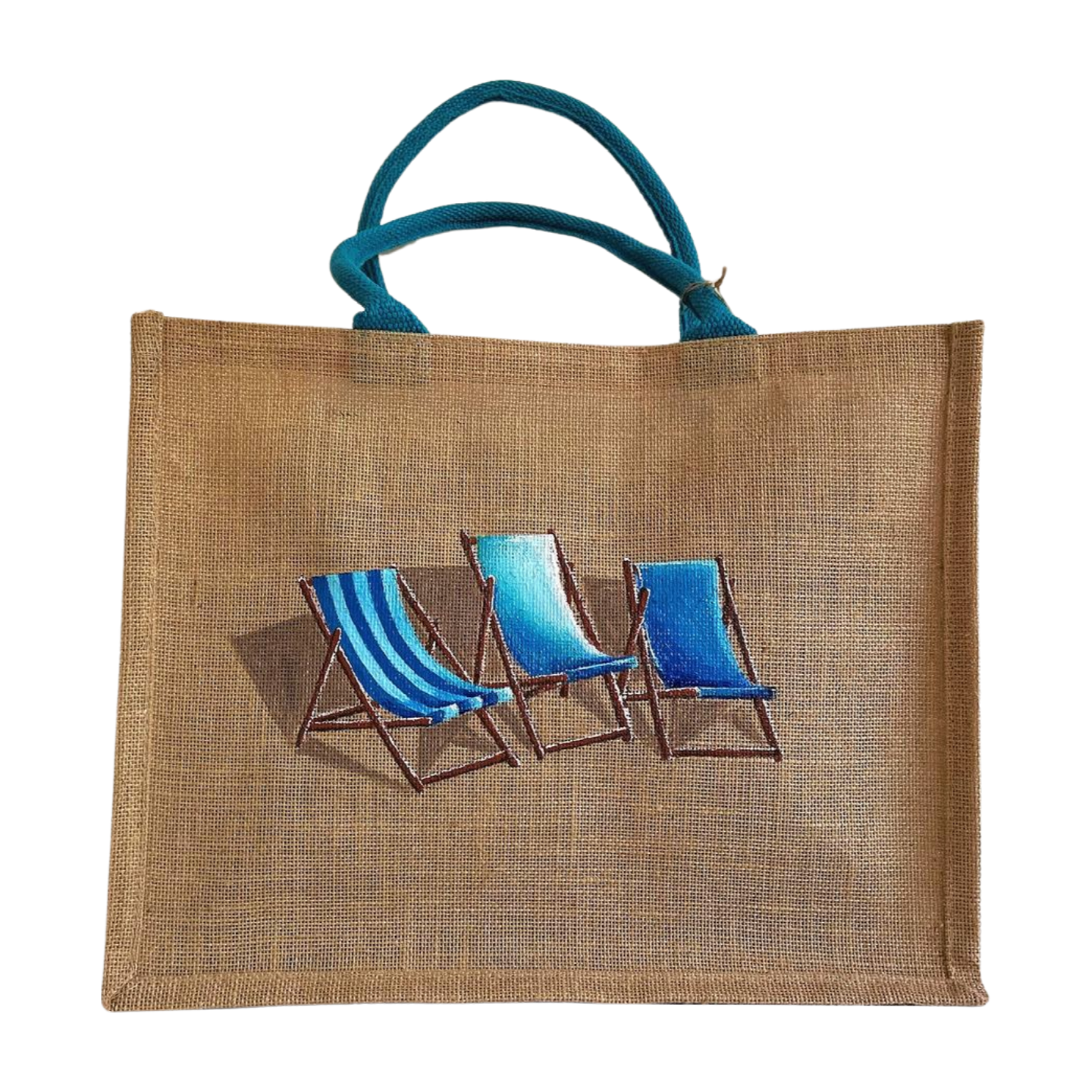 Sac XL jute transats bleu peint à la main par Elles et No.