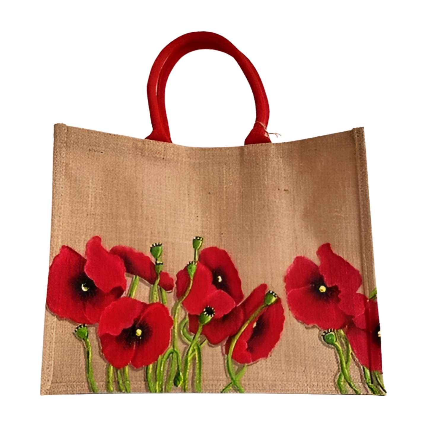 sac XL coquelicot anse rouge peint à la main par Elles et No.