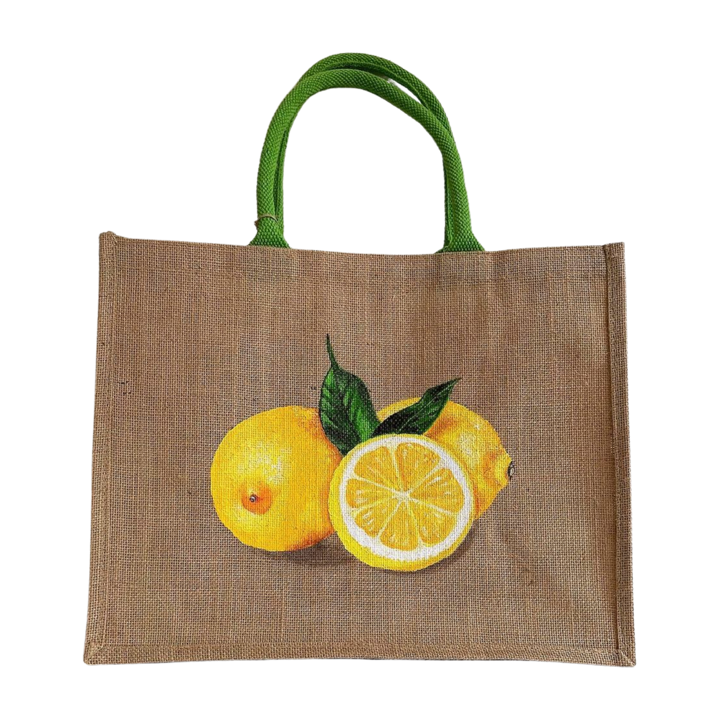 Sac de plage en jute avec de gros citrons peints à la main par Elles et No.