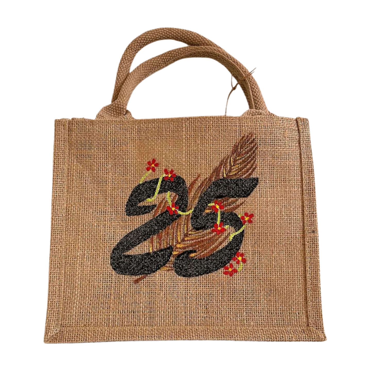 Sac en jute avec nombre personnalisable peint main