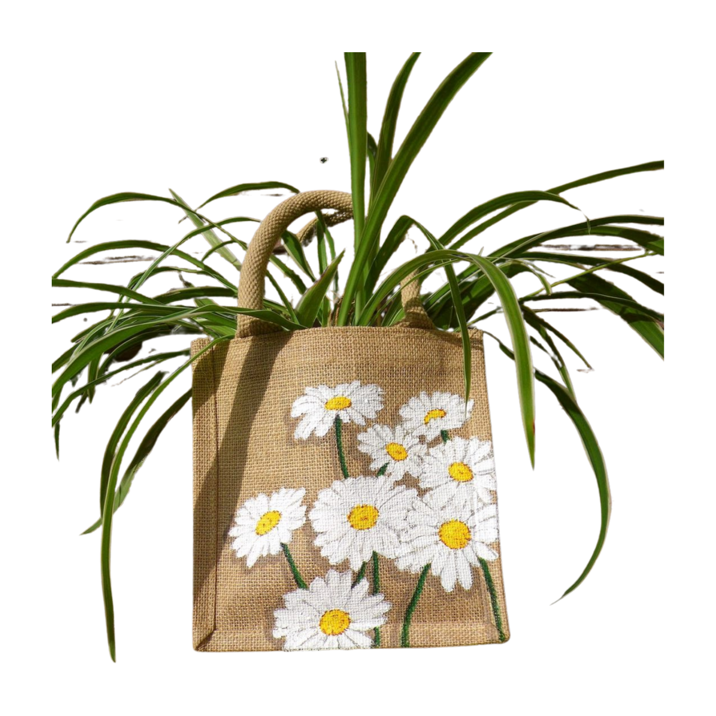 Petit sac en jute avec marguerites peintes main par Elles et No.