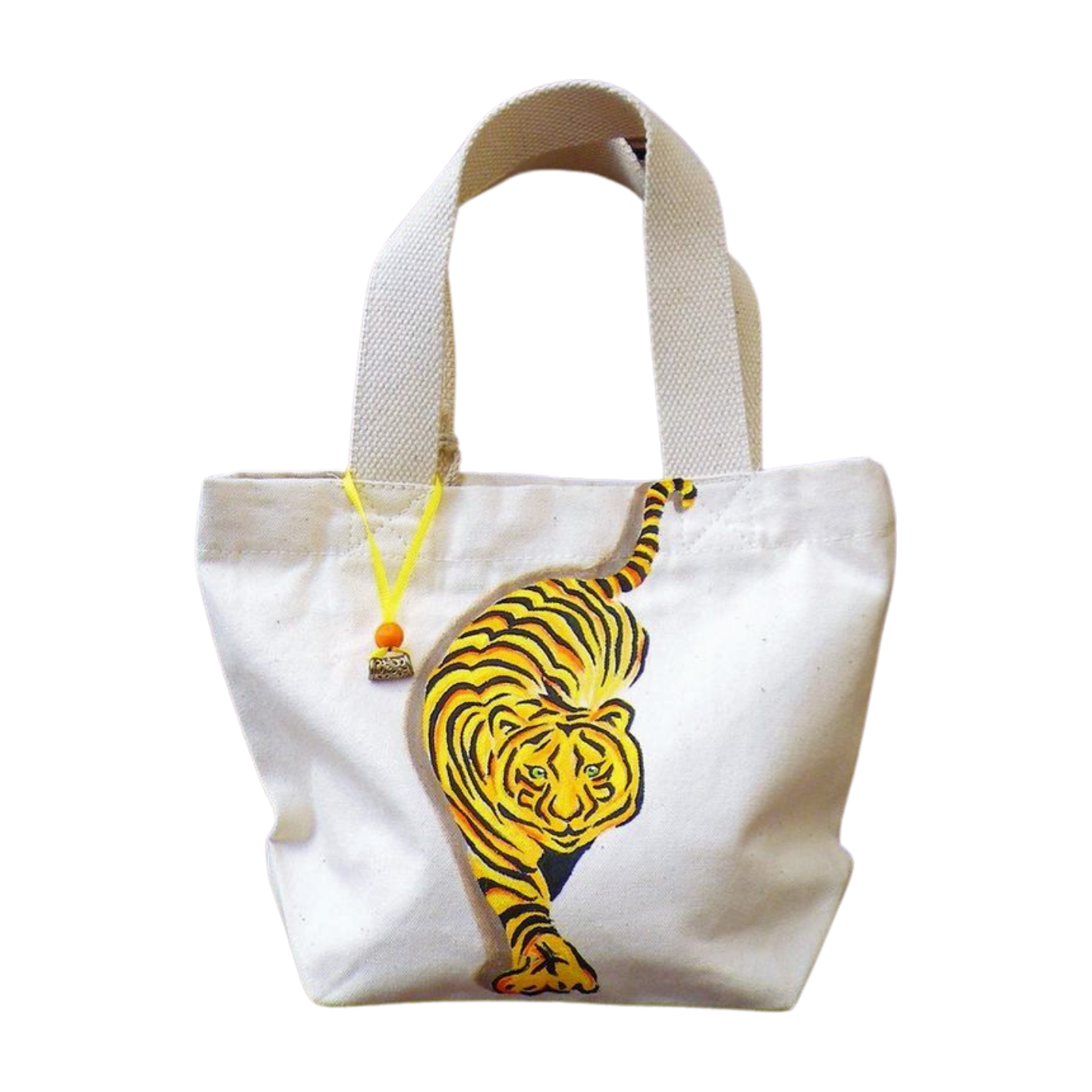 Petit sac beige en jute bio avec un tigre peint à la main