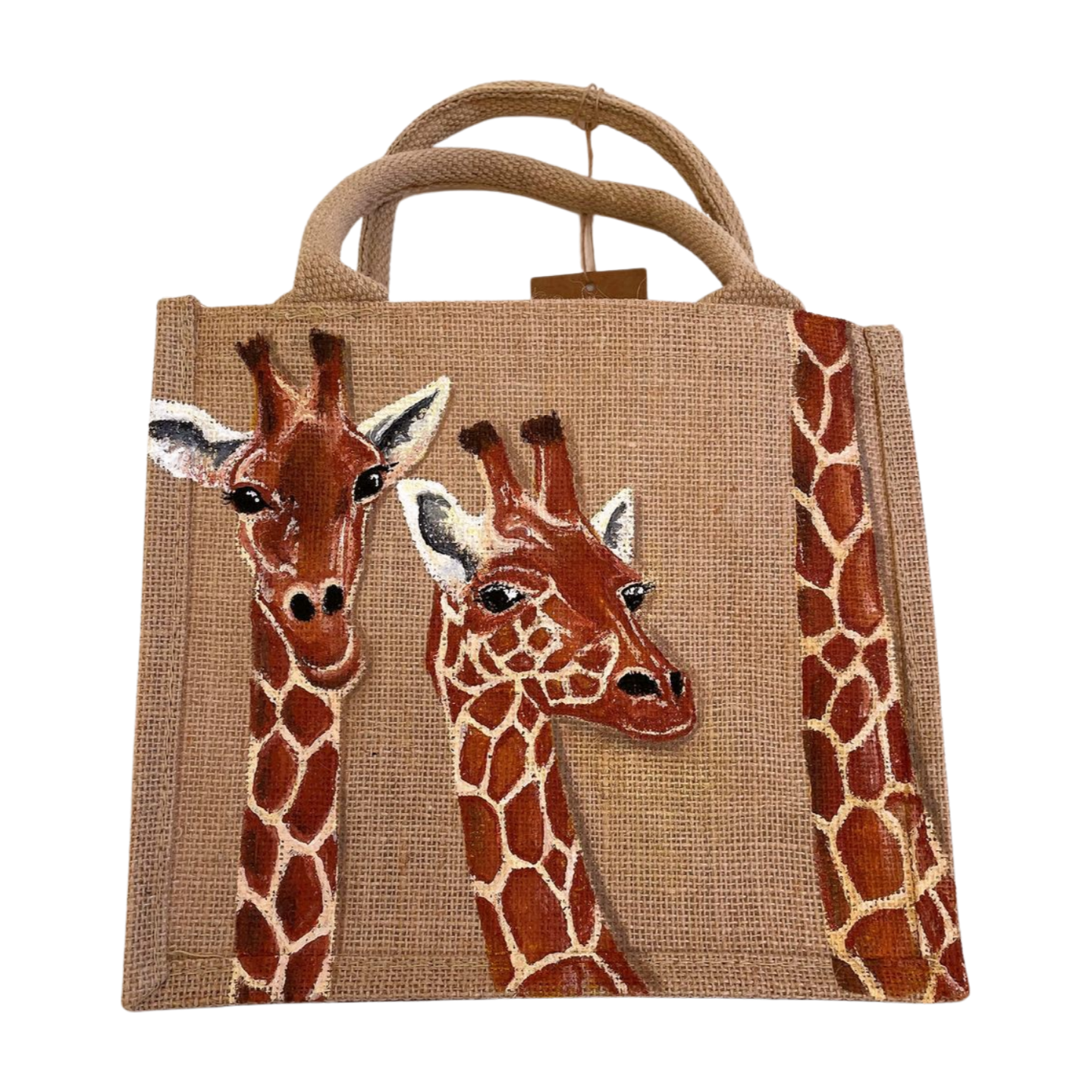 Sac en jute avec girafes rigolotes peintes à la main