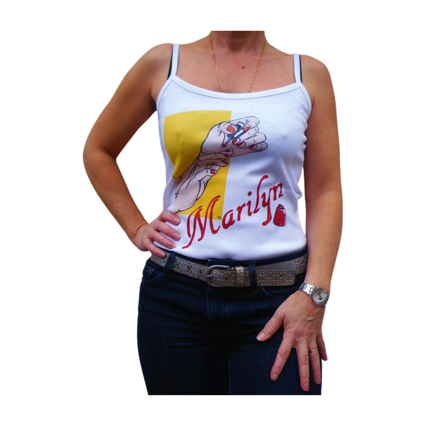 Top en coton avec une main de femme imprimé couleur et un message peint à la main par Elles et No.
