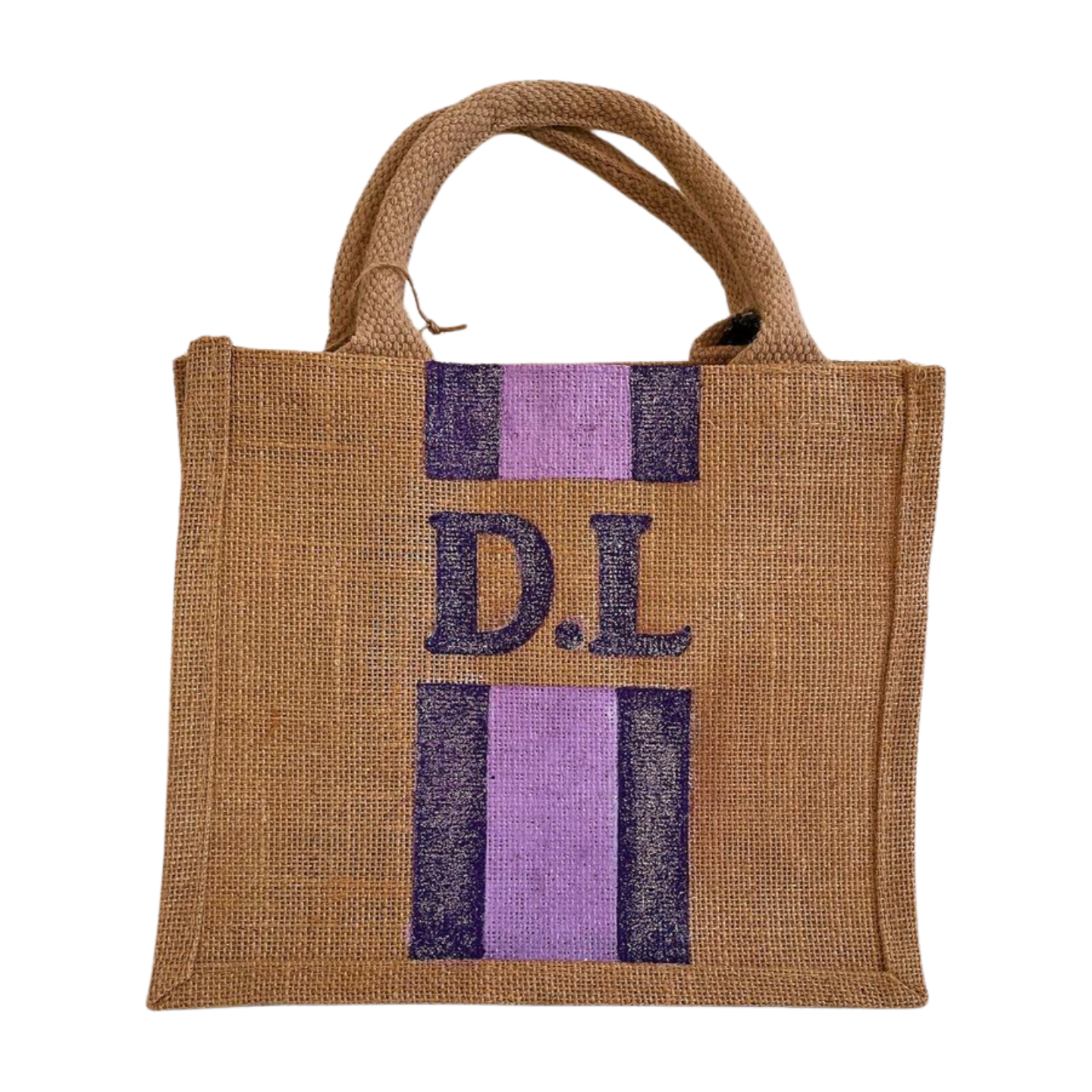 sac en jute avec monogramme peint à la main par Elles et No.