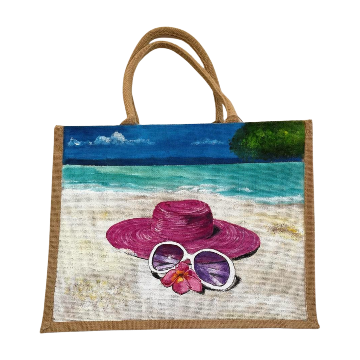 Sac de plage personnalisé en jute peint à la main par Elles et No.