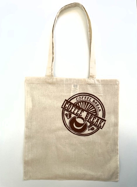 Tote bag beige avec message coffee break peint à la main par Elles et No.