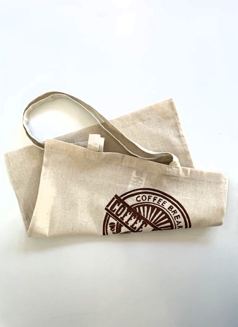 Tote bag beige avec message coffee break peint à la main par Elles et No.