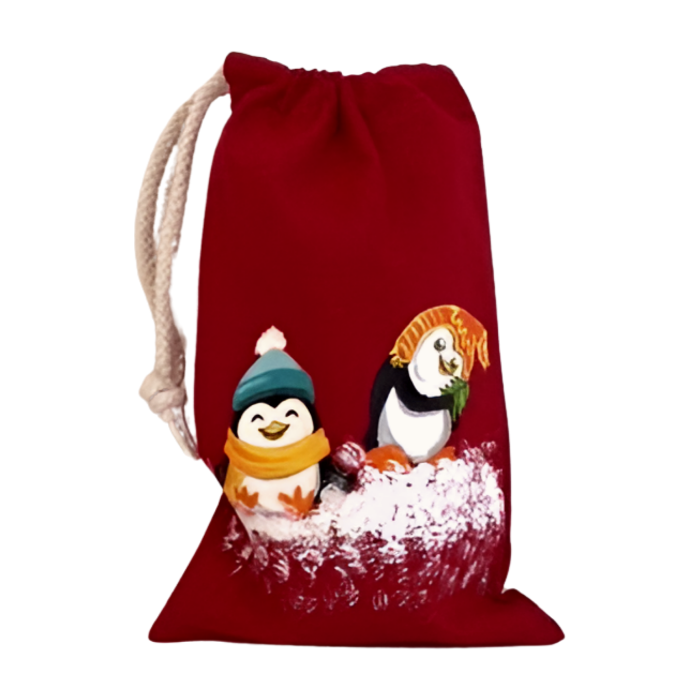 Pochon mes pingouins de Noël en rouge