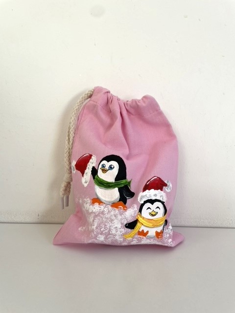 Pochons rose pingouins de Noël peints à la main  (3)