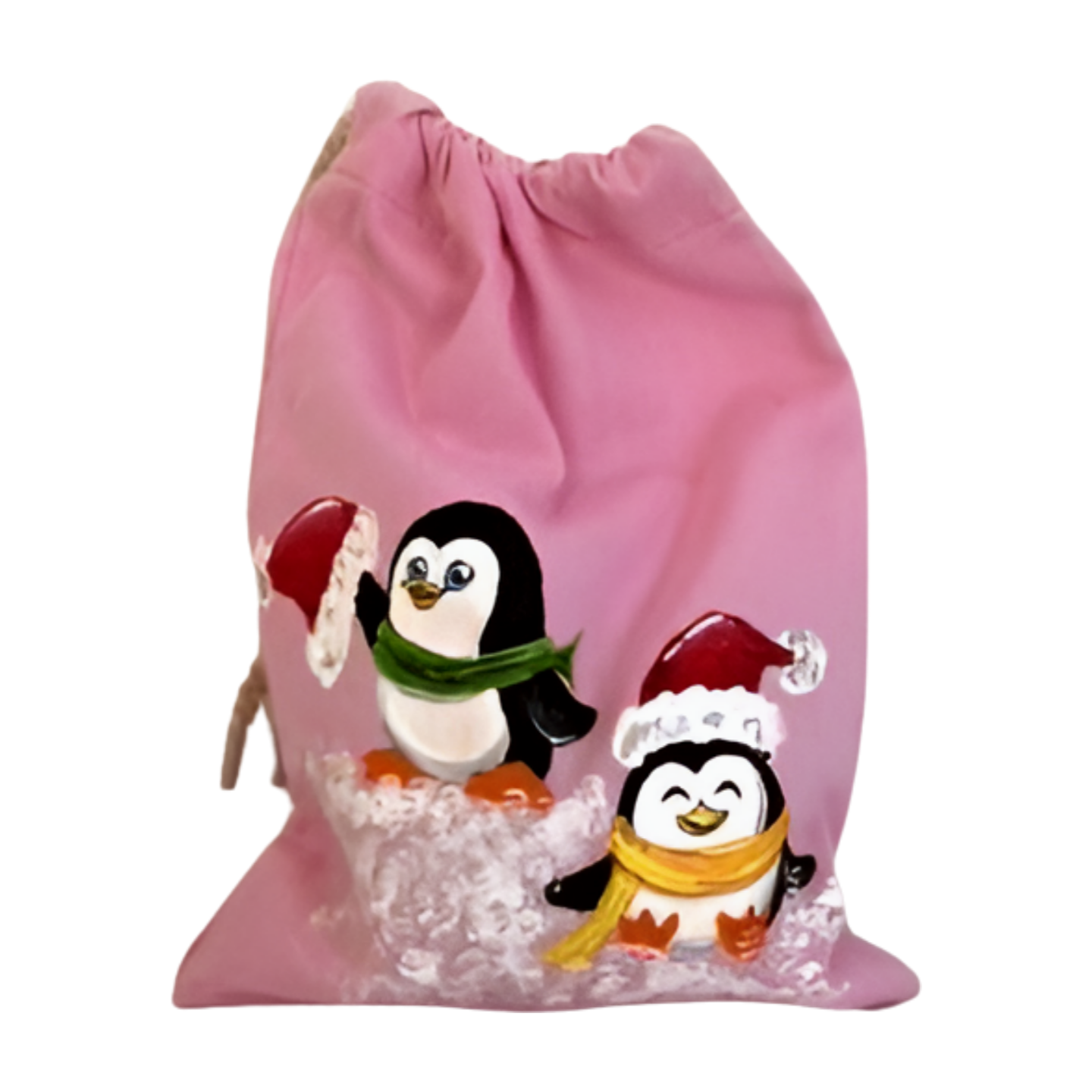 Pochon mes pingouins de Noël en rose