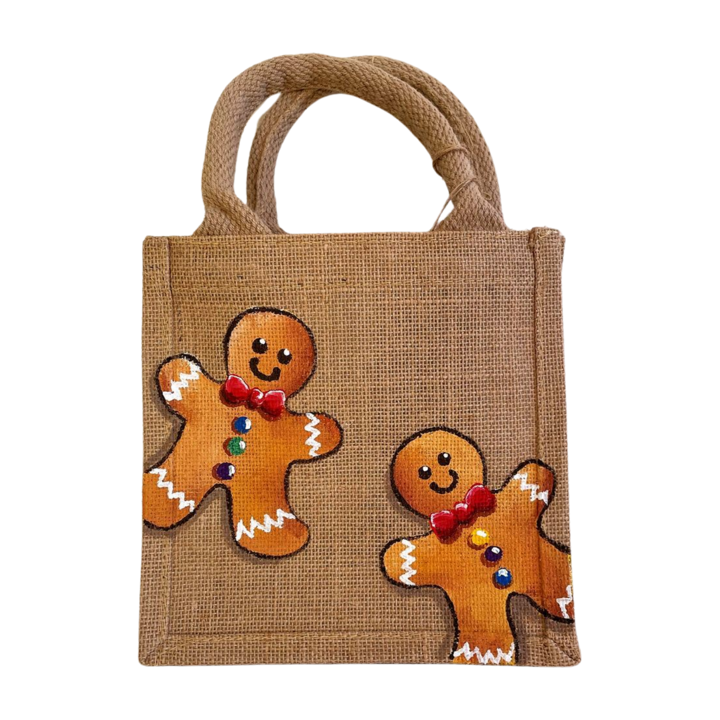 Petit sac jute avec manalas pain dépice peints à la main par Elles et No.